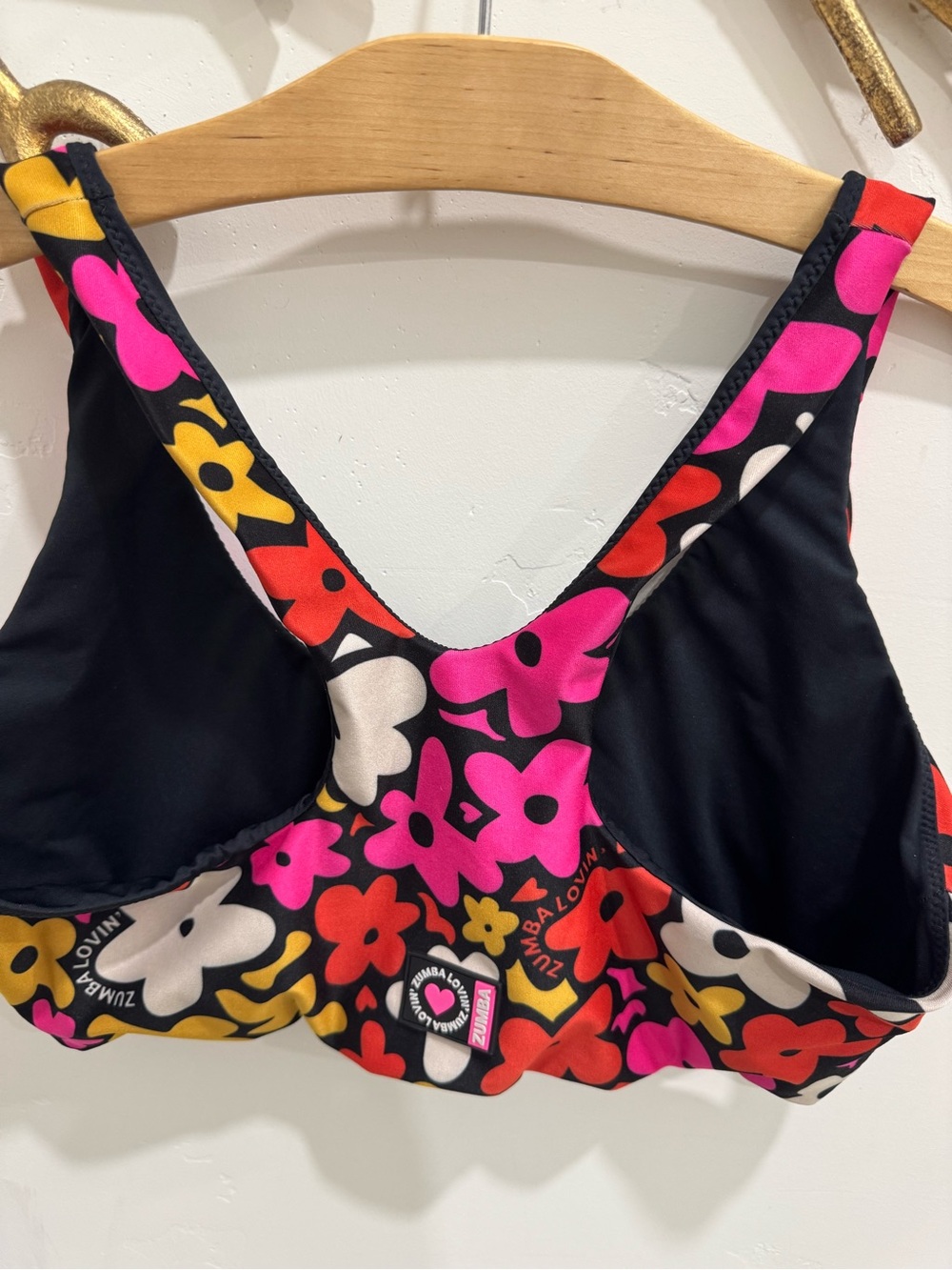 Zumba Fitness Floral Print Sports Bra in Black, Pink, Yellow, Red, White - Picture 3 of 3
